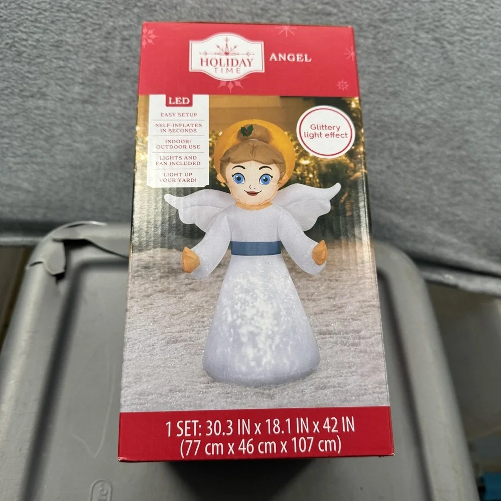 Holiday Time Angel Inflatable 3.5ft White LED Glitter Light Effect Christmas NEW
